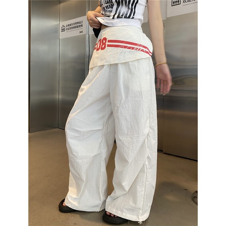 YUXTR 易燃美式街头辣妹叠穿阔腿休闲裤女高级宽松不规则拖地长裤图片