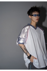 可二开美式POLO衫大码M-5XL拼接V领球衣长袖T恤男CX78111P45控69，男装T恤，星座227-7