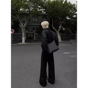 美式复古高级感Cleanfit短宽可拉红内里皮衣外套男春秋季pu皮夹克图片
