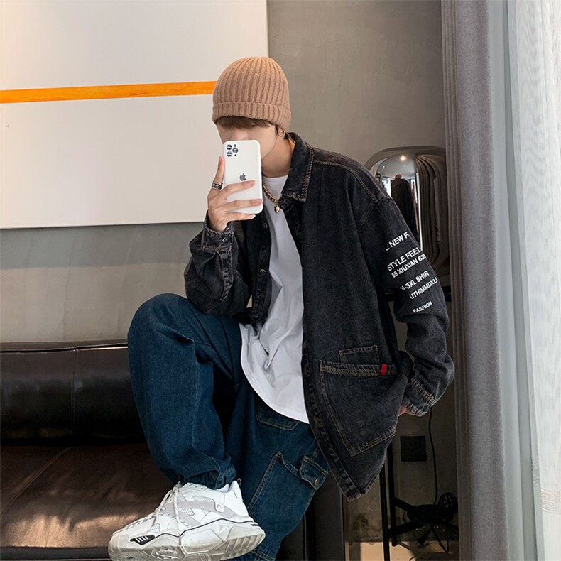 1930D秋冬男士牛仔夹克外套宽松衬衫情侣大码,男装夹克,星座304A-1