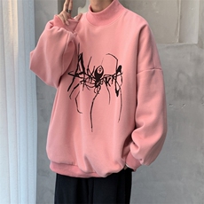 加绒加厚高领卫衣蜘蛛印花落肩袖情侣款打底衫男XZ514-2-G86-P48，男装T恤，星座514-2(原B239)