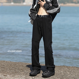 美式牛仔裤男韩版潮流高街帅阔腿裤子ins长裤N06079-P45图片