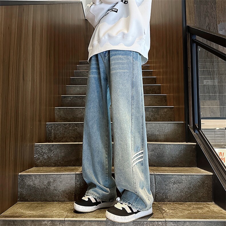 牛仔裤男秋冬男女新款港式宽松高街美式休闲阔腿裤N7016-P45,男装牛仔裤,星座308B-2