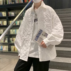 韩版潮流设计感浮雕压花衬衣春秋高级感衬衫男士外套 W3824-P40图片