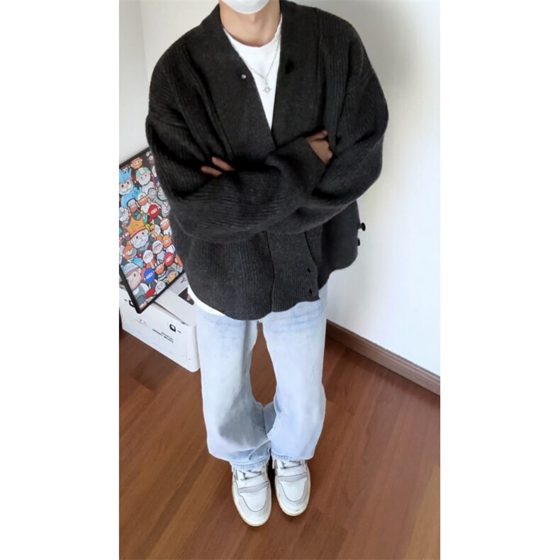 北极绒老钱风慵懒针织衫外套复古百搭松弛感开衫道袍毛衣MF45P65,男装针织衫/毛衣,电商D256