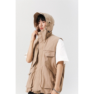 8XL-M 四季工装外套街头机能口袋连帽防水无袖马甲坎肩JK1316P78图片