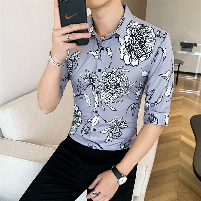 312A-114-P552025新款韩版修身帅气花衬衫英伦时尚男士衬衣B,男装衬衫,星座312A-5
