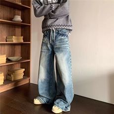 网图老钱风直通宽松休闲牛仔裤CK801/特P50，男装牛仔裤，电商B350