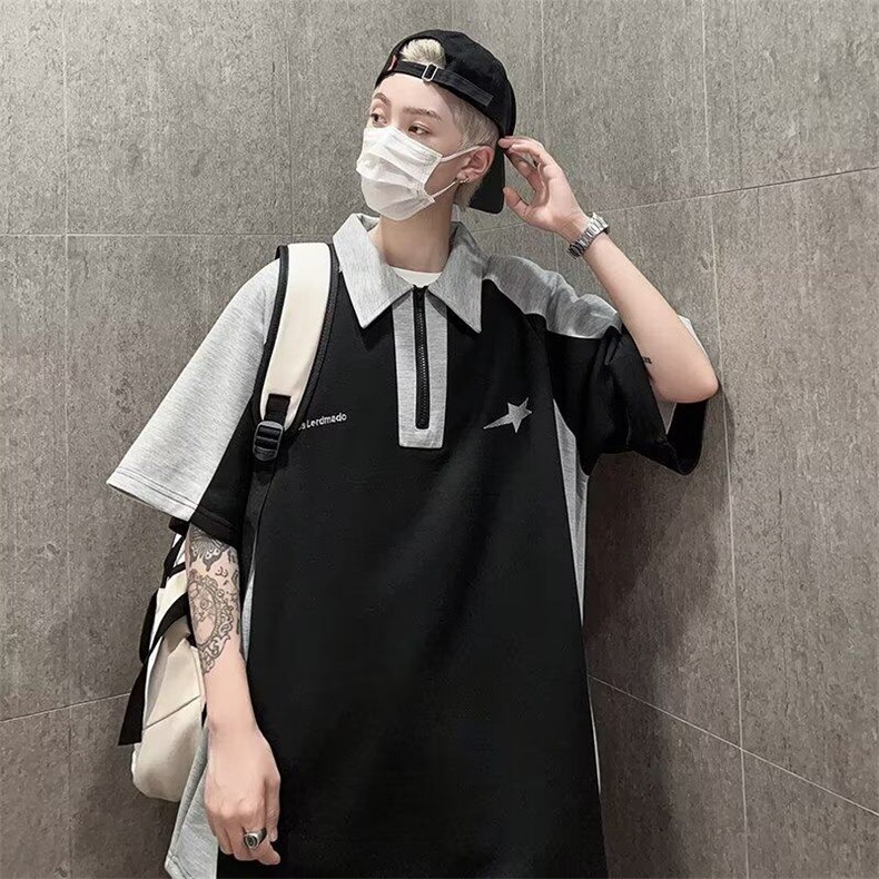 秋夏短袖POLO衫男女拼色帅韩版潮流2025新款ins宽松T恤WB093-P30,男装Polo衫,星座412-3