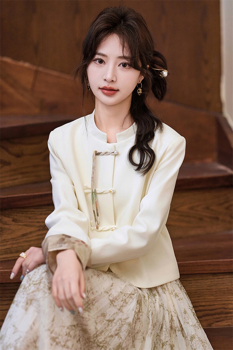 新中式国风裙女2024春季新款改良唐装短外套印花半身裙,女装短外套,贝蕾酷儿