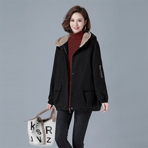 加绒加厚派克服女冬季2025新款宽松休闲连帽棉衣中年妈妈棉袄外套，女装棉衣/棉服，秋牧寒烟