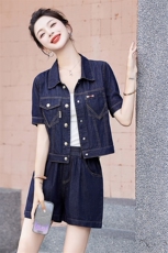 牛仔短裤套装女夏2025新款小个子炸街时尚减龄洋气休闲薄款两件套，女装套装/套裙，沁沁公主