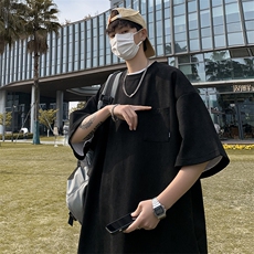 黑色短袖2024新款男夏季薄款透气5分体恤重磅口袋宽松休闲t恤，男装T恤，星座1013