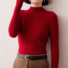 2025春秋新款羊绒衫女100纯山羊绒纯色半高领上衣修身内搭针织衫，女装羊绒衫，雪真羊绒高端店