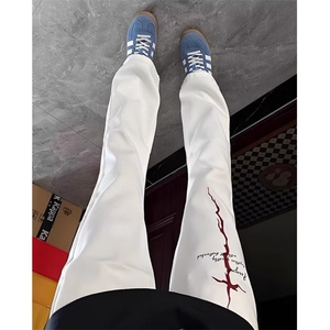 美式印花牛仔裤男款潮牌痞帅高街百搭直筒微喇长裤子LK71199-P40图片