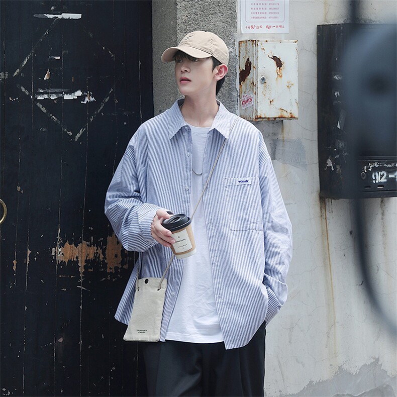 高品质秋季新款cityboy条纹衬衣宽松长袖衬衫A017C2P70,男装衬衫,电商A017