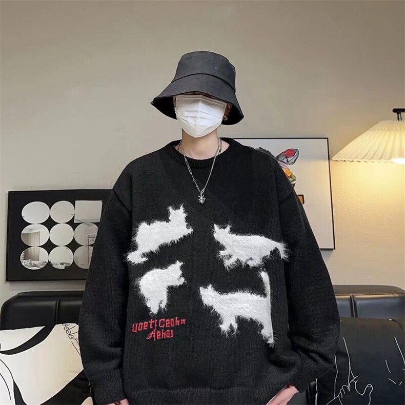 氛围感提花情侣毛衣潮牌冬季慵懒风针织衫男宽松加厚软糯外套，男装针织衫/毛衣，星座506A