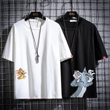 2021夏季新网格挂拍日系大码男猫和老鼠印花短袖T恤T1058-P25，男装T恤，电商A001