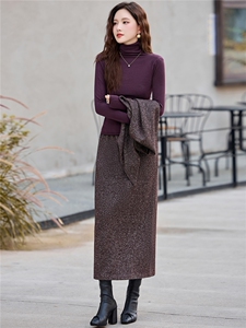 2025年冬季新款下摆不规则毛呢马甲+打底衫+毛呢半身裙三件套套装图片