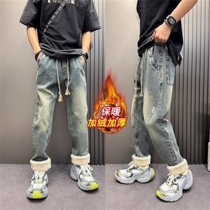 冬款加绒加厚牛仔裤男厚款保暖小脚裤弹力长裤大码NK8009 P60图片