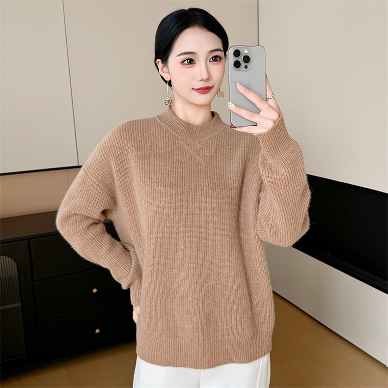 2025年秋季新款百搭圆领女士套头衫,针织衫/毛衣,米哆哆羊绒