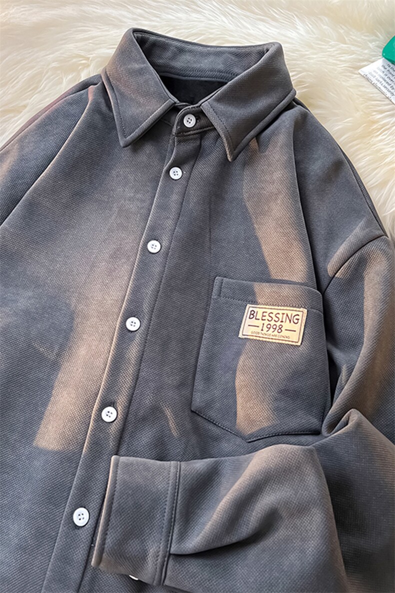 8XL-M秋冬款加绒加厚衬衫男做旧脏脏保暖外套大码衬衣CS29002P65,男装衬衫,电商B312