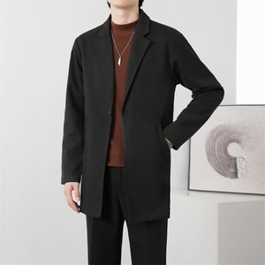 毛呢大衣男秋冬中长款韩版西装领风衣宽松帅气男士呢子外套 FW12图片