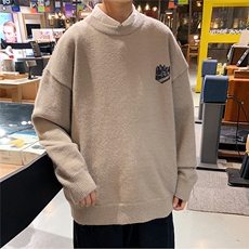 1港风圆领中性情侣潮流大码M-5XL印花加厚毛衣男7671P48加绒P55，男装针织衫/毛衣，星座226-2