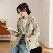2026年春季连帽休闲宽松显瘦时尚短款风衣，女装风衣，文熹诺