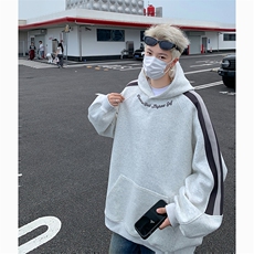 港风美式字母刺绣袋鼠兜套头连帽卫衣男insXZ213-W2206-P88控108，男装卫衣，星座213