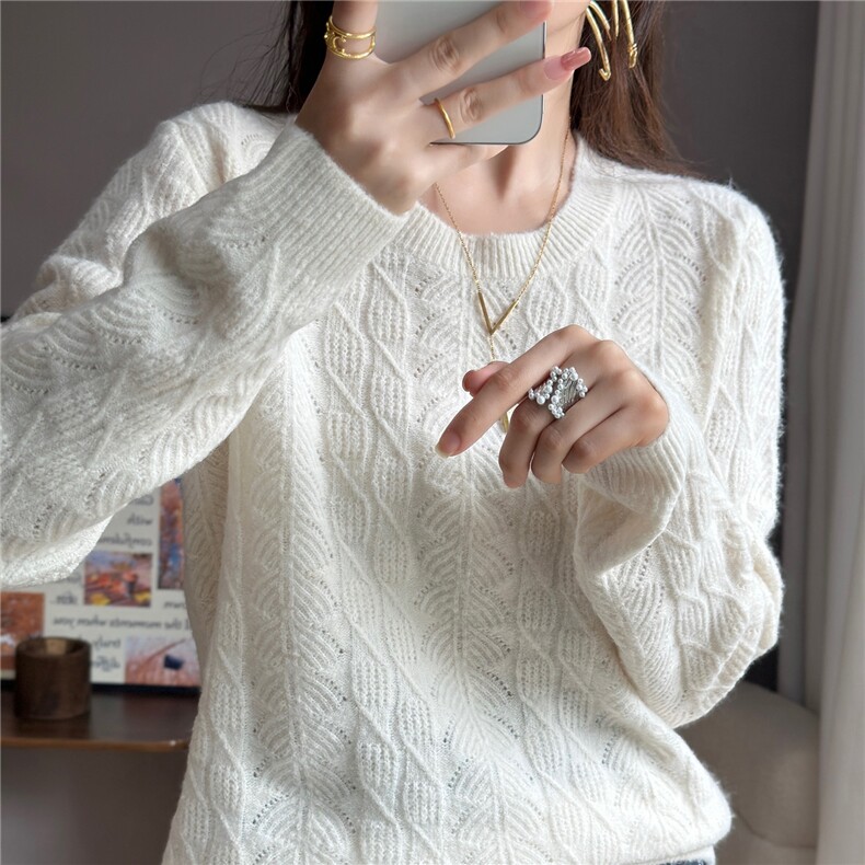 2025年秋季新款百搭凤尾花套衫，女装羊毛衫，佰米娇羊绒
