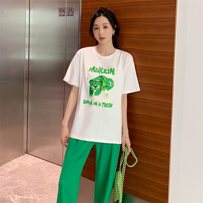 运动套装女时尚潮流舒适两件套2022年夏季韩版休闲白搭T恤阔腿裤,女装套装/套裙,梦懿尔