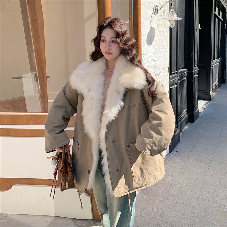 大货主推复古牛仔拼接可拆卸毛毛90白鸭绒外套6339-P335K458,女装羽绒服,2C332