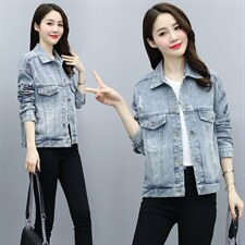 2021春季新款简约潮流时尚气质修身短款牛仔外套，女装牛仔外套，魅影