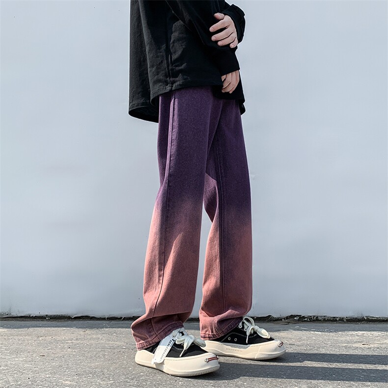 美式hiphop裤子高街潮牌扎染渐变紫色牛仔裤男款设计感宽松直筒裤,男装牛仔裤,电商B221
