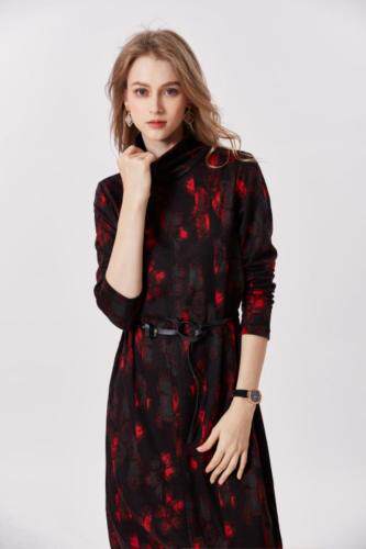 【现货】冬季新款貂绒提花连衣裙，女装连衣裙，依然浪漫