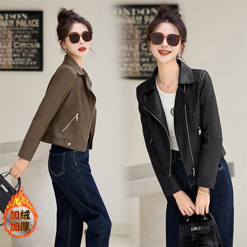 小皮衣外套女短款2025春秋冬加绒加厚新款高级感小个子机车皮夹克，女装皮衣，江南女神