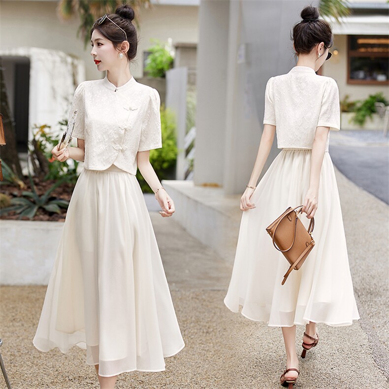 改良旗袍女夏季2025新款高级感小个子新中式女装连衣裙套装裙，女装套装/套裙，关键词