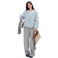 浅蓝色针织围巾菱格丝绒羽绒服女冬季2025新款甜美保暖白鸭绒外套，女装羽绒服，慧尚2-185