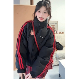 学院风拼接条纹面包服宽松加厚棉服女外套冬季 M12508图片