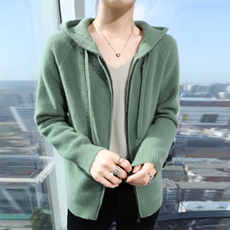 女士连帽开衫羊毛纯色时尚2024年秋季简约显瘦，女装羊毛衫，暖娇绒