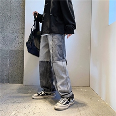 欧美高街嘻哈水洗做旧宽松直筒老爹裤撞色牛仔长裤男NK290-p40，男装牛仔裤，星座1008-1