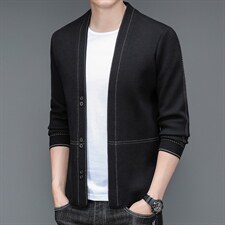 纯色毛衣外套男士春秋季条子四粒扣开衫青中年针织线衫上衣服，男装卫衣，电商B212（原钱塘6029）