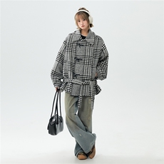 羊毛呢子加棉加厚棉衣宽松格子设计感翻领棉服A170-N62-P158，男装棉衣，电商A170