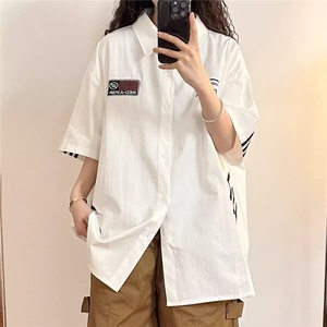 男夏季薄款冰丝条纹半袖设计感小众美式潮牌痞帅衬衣WA1280-P37图片