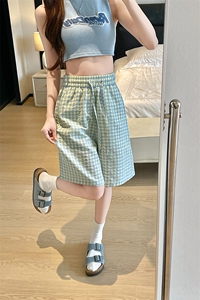 8XL-M 美式复古格子休闲五分裤夏季街头风宽松简约直筒短裤DK1538图片