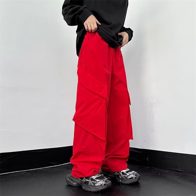 美式复古街头机能红色工装裤男女潮牌高街多口袋休闲裤SE65P33,男装休闲裤,星座1116-2