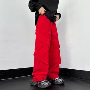 美式复古街头机能红色工装裤男女潮牌高街多口袋休闲裤 SE65 P33图片