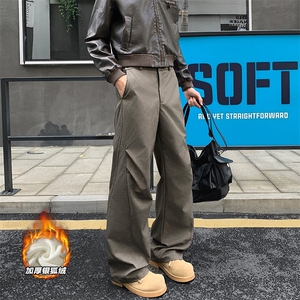 褶皱扎染大码加厚银狐绒显瘦百搭微喇裤男K24004J加绒-特P58控108