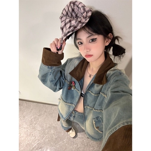 【有货】拼接牛仔外套男女款春秋设计感毛边夹克8086CC-P85图片